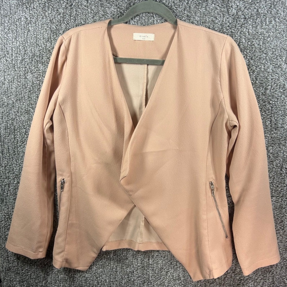 Elodie Open Front Blazer Peach Draped Waterfall Zipper Accents‎ Womens Medium
